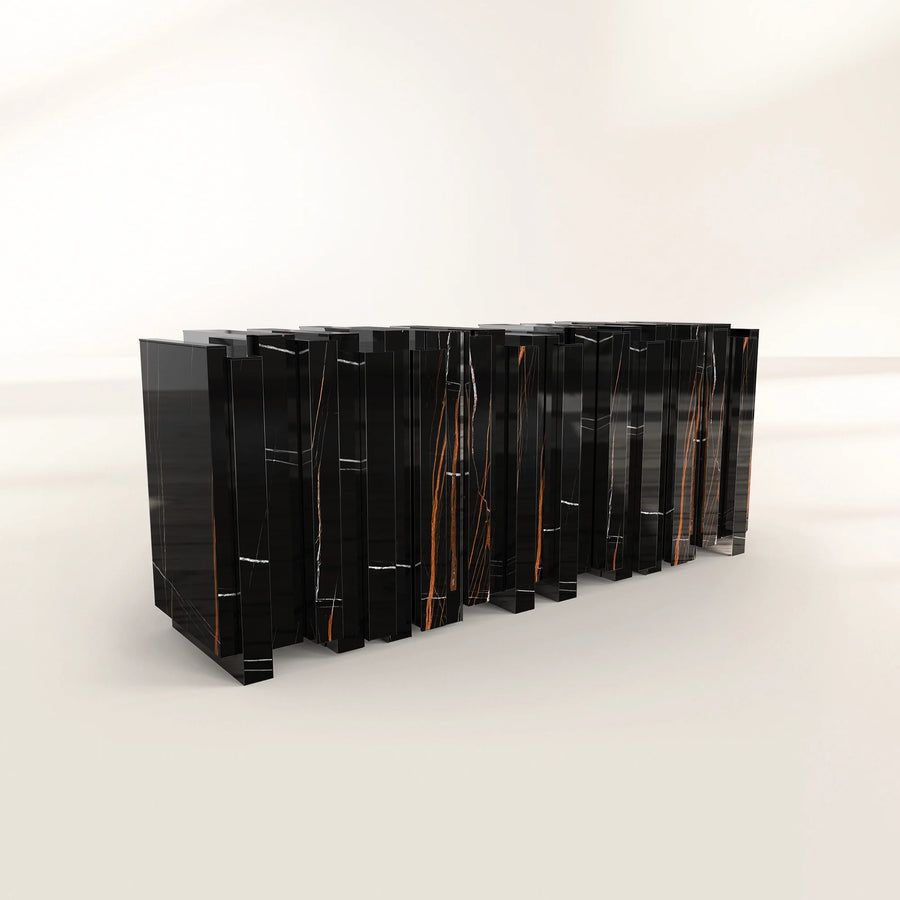 Luxury Sculptural Sideboard Cabinet with Black Gold Finish & Hidden Storage
