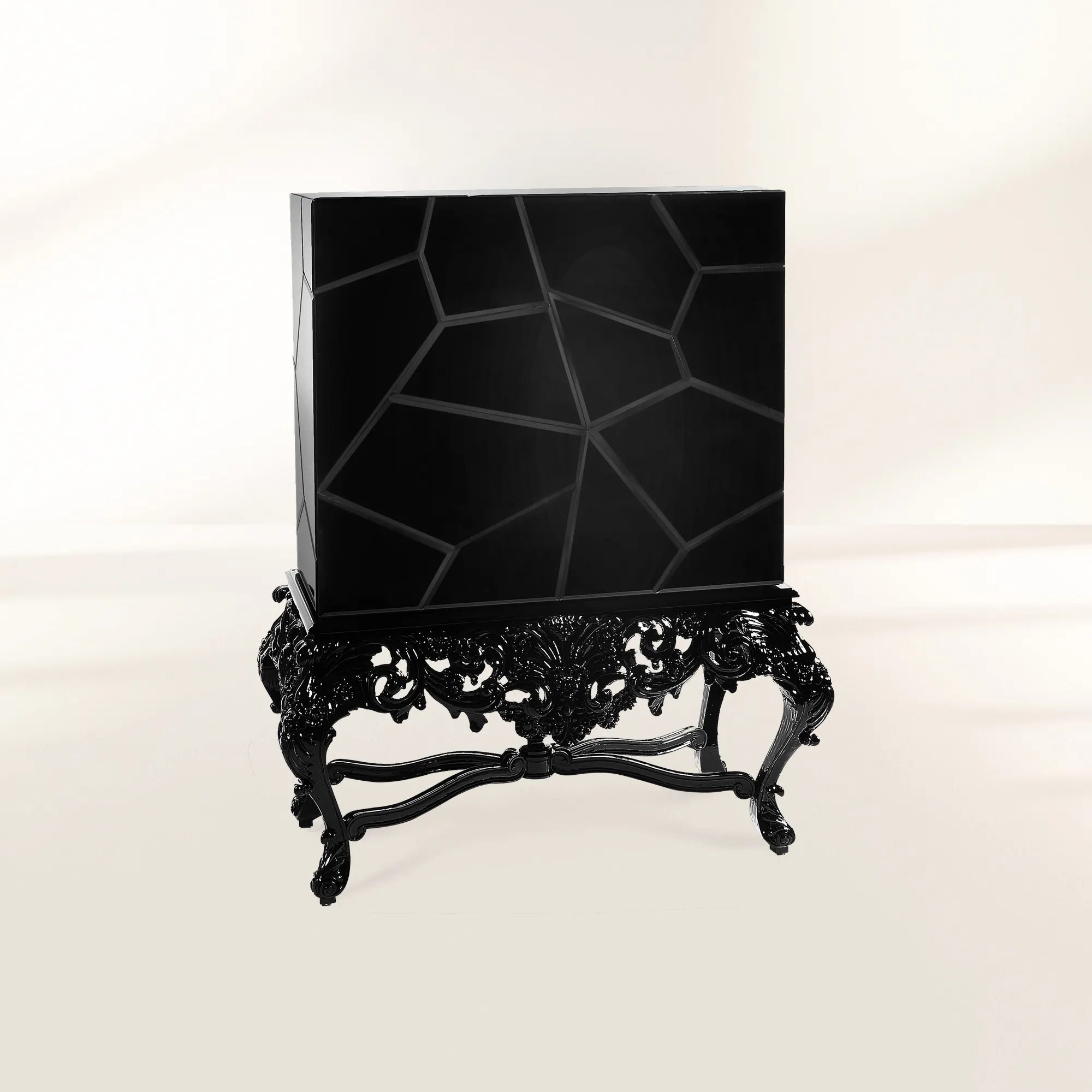 Luxury Curio Display Cabinet with Hand-Painted Tile Artwork & Glass Storage