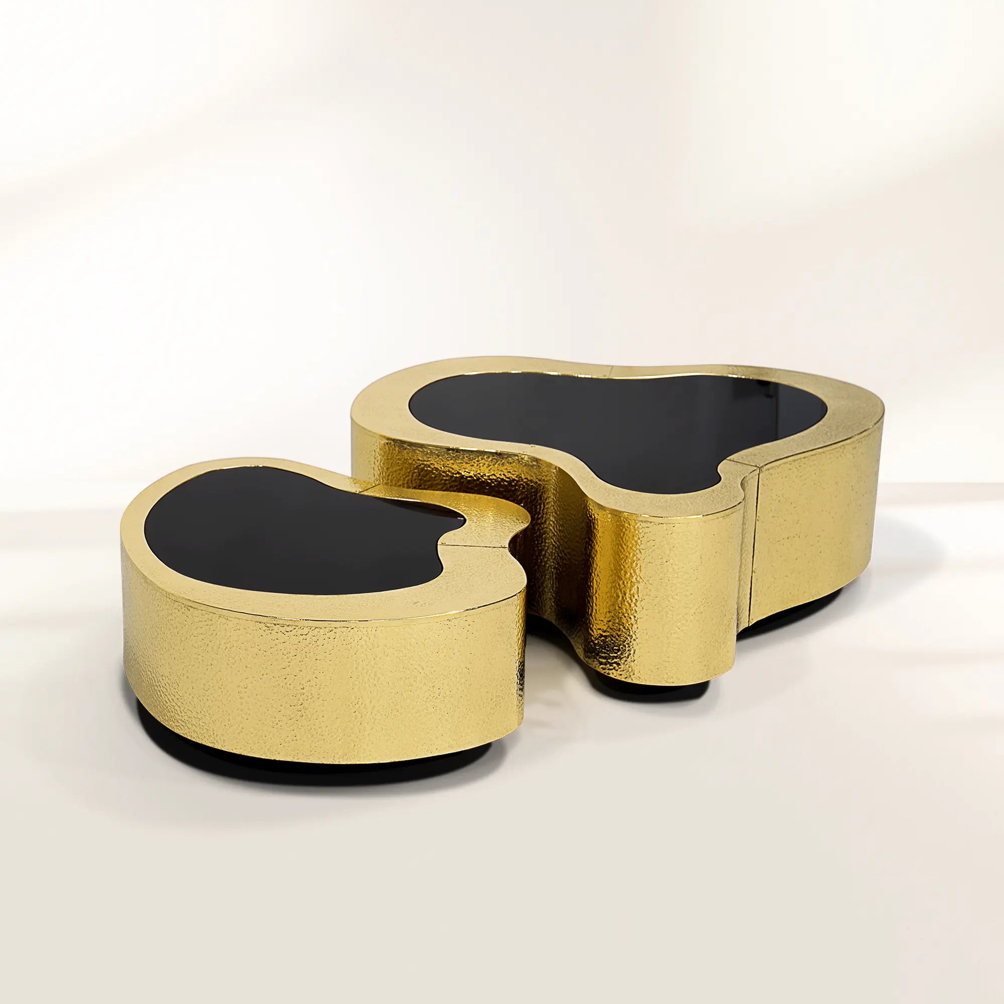 Luxury Hammered Brass Coffee Table with Wave Sculptural Design & Artisan Craftsmanship Center Tea Table