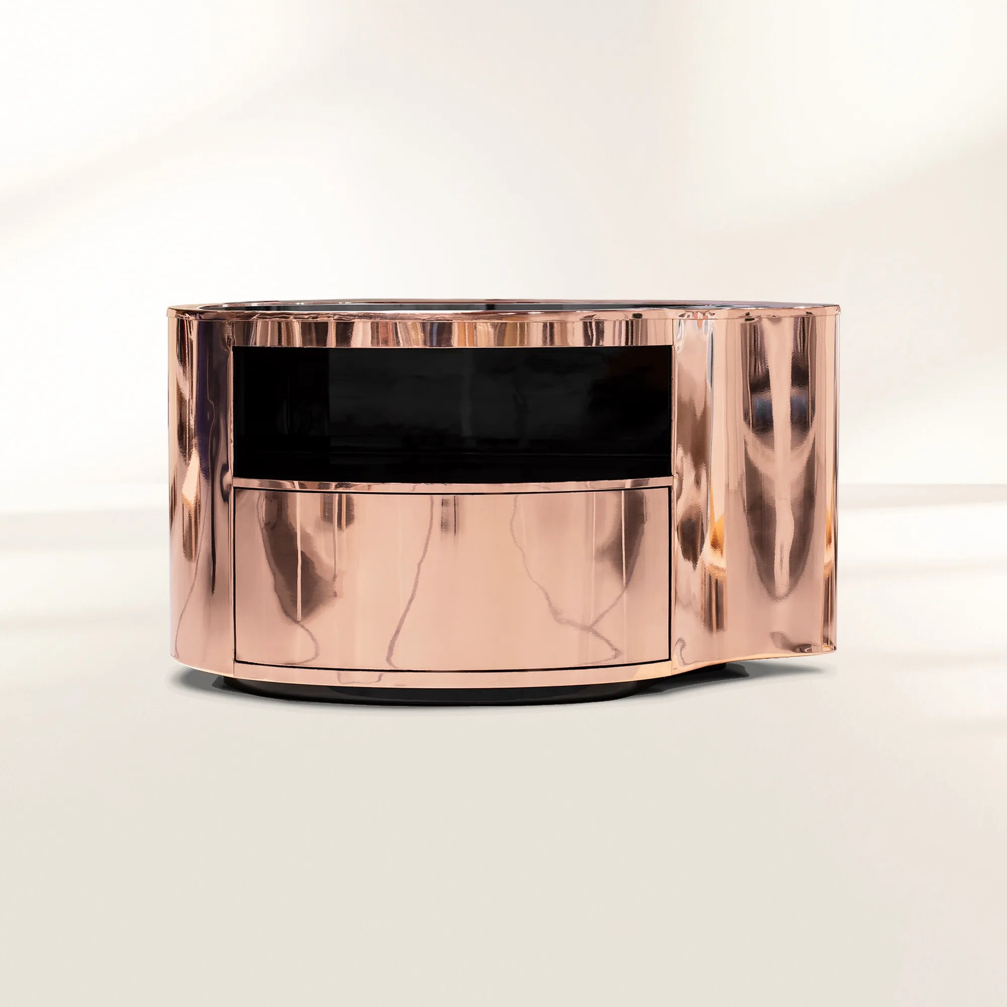 Wave Organic Curved Polished Metal Modern Luxury Nightstand