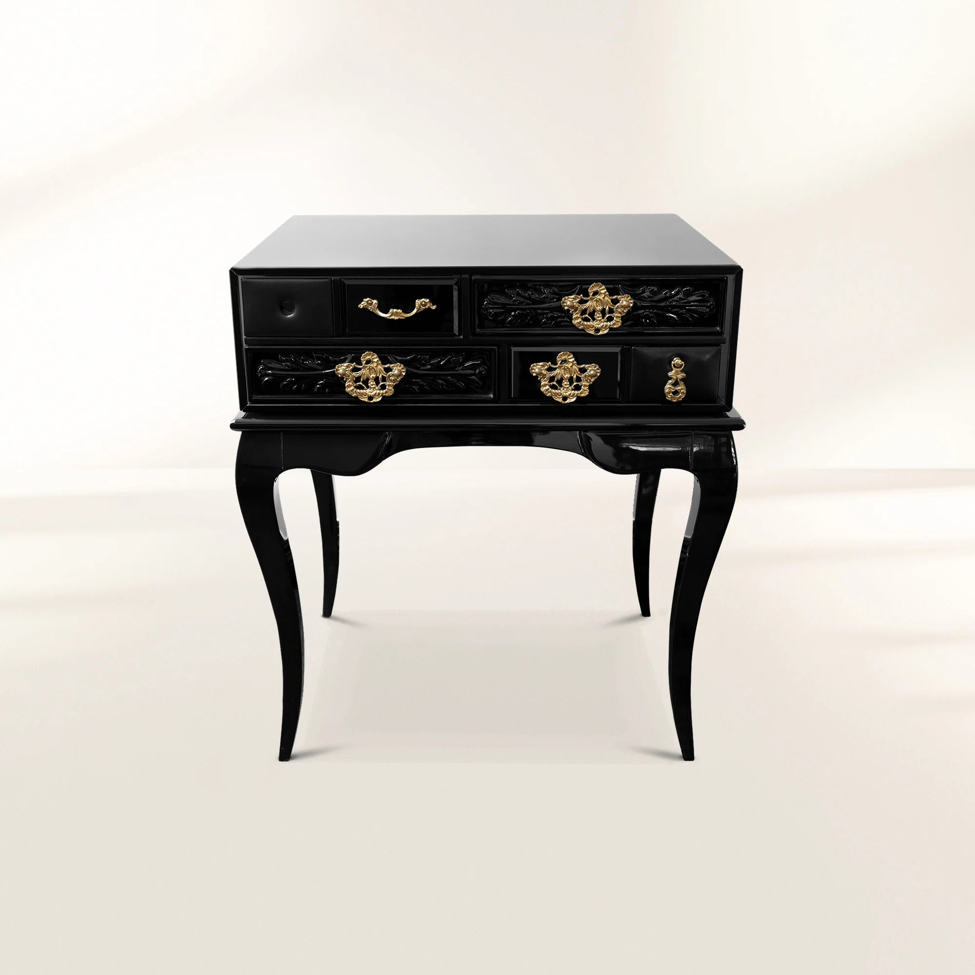 York Right Baroque High Gloss Black Luxury Nightstand