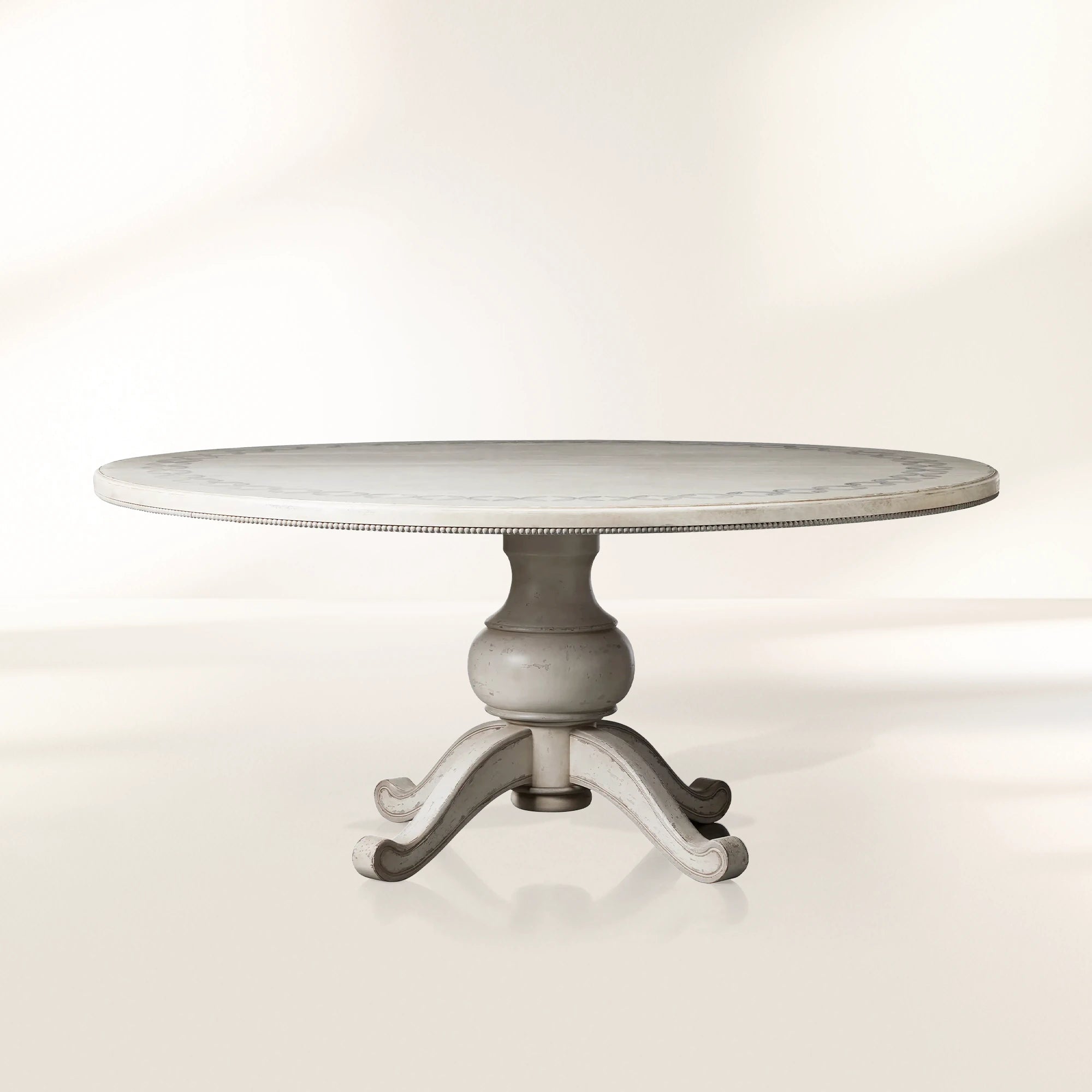 Girardi Margherita Bell'Arte Antique White Round Dining Table Hand-Painted Border Pattern