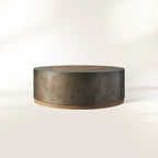 Acacius Round Coffee Table Steel within Wood Table Sofa Industrial Center Tea Table