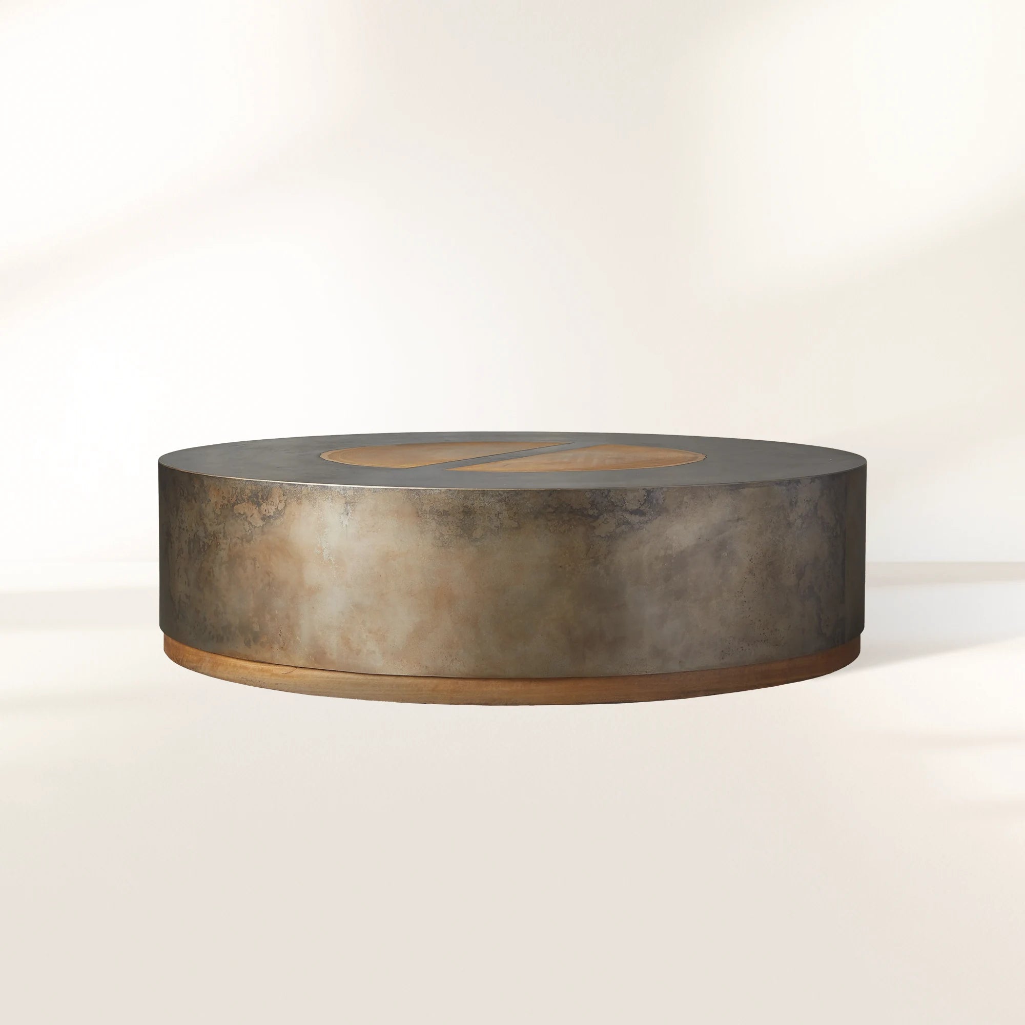 Acacius Round Coffee Table Steel within Wood Table Sofa Industrial Center Tea Table