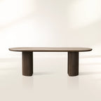 Astor Stone Inlay Top Dining Table with Wood Handcrafted Reeded Detailing Base