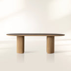 Astor Stone Inlay Top Dining Table with Wood Handcrafted Reeded Detailing Base