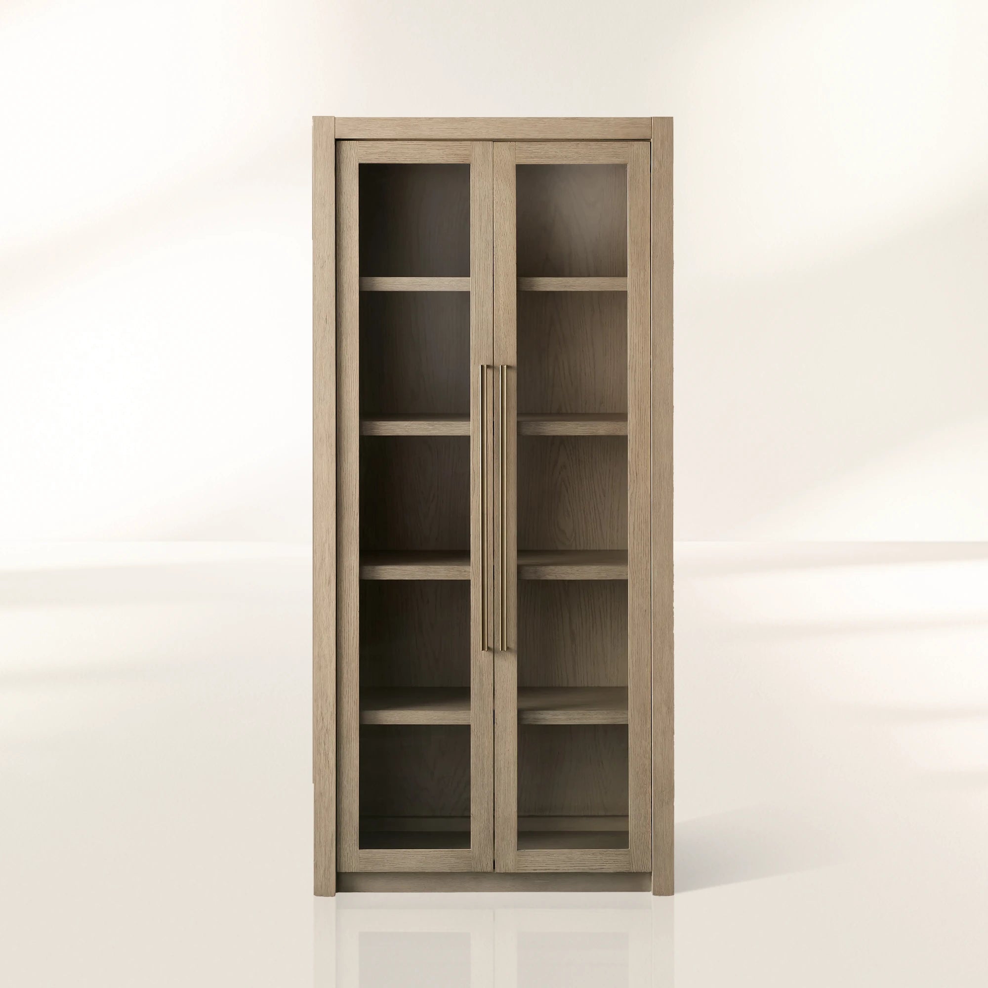 Bodhi White Oak Glass Door Display Cabinet Living Side Tall Cabinet Wood Bookcase