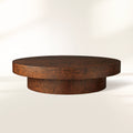 Cinzia Burl Round Coffee Table Walnut Wood Veneer & Plinth Base Sofa Center Tea Table