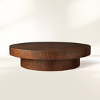 Cinzia Burl Round Coffee Table Walnut Wood Veneer & Plinth Base Sofa Center Tea Table