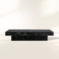 Cinzia Rectangle Stone Coffee Table with Natural Marble Top Plinth Base Sofa Center Tea Table