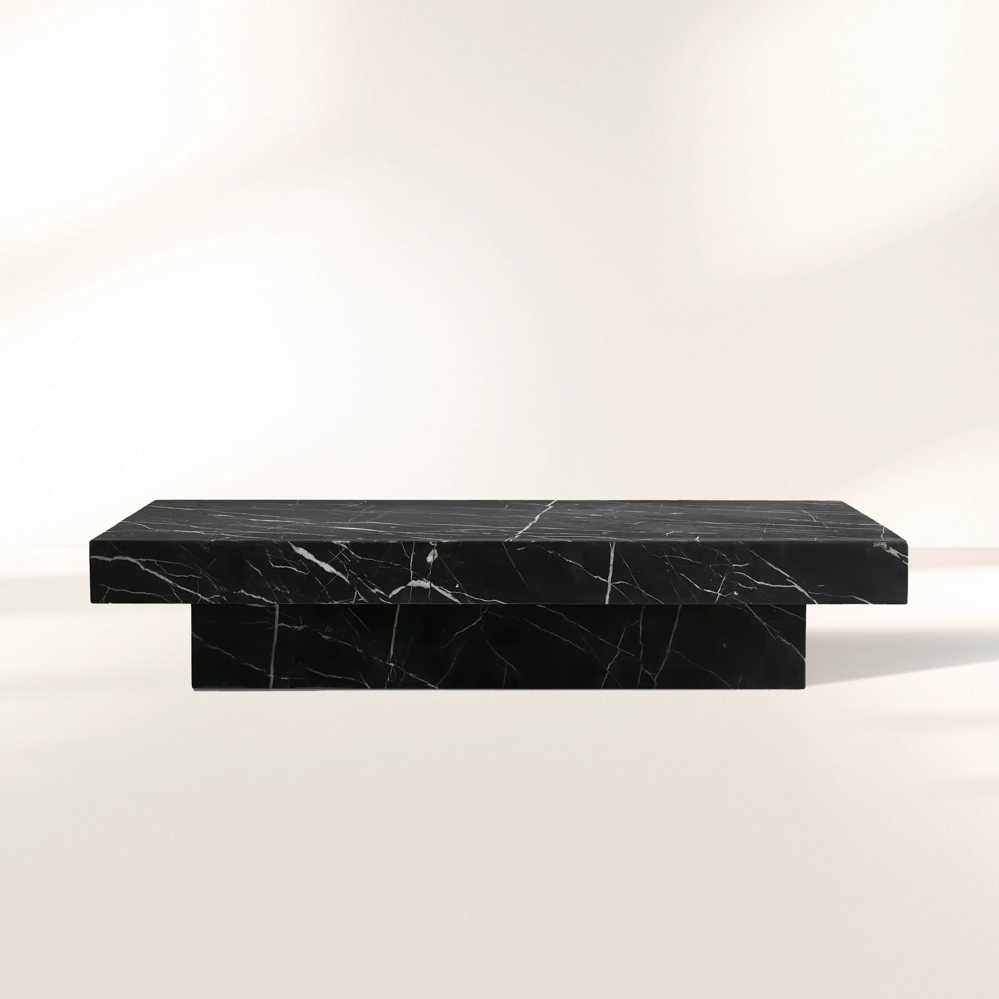 Cinzia Rectangle Stone Coffee Table with Natural Marble Top Plinth Base Sofa Center Tea Table