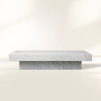 Cinzia Rectangle Stone Coffee Table with Natural Marble Top Plinth Base Sofa Center Tea Table