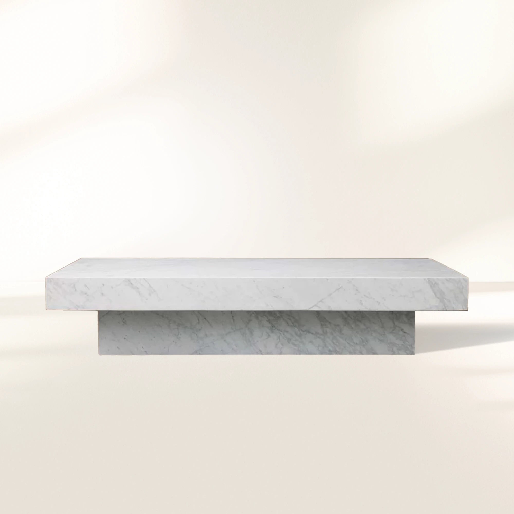 Cinzia Rectangle Stone Coffee Table with Natural Marble Top Plinth Base Sofa Center Tea Table