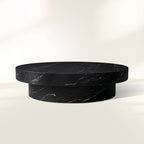 Cinzia Round Coffee Table with Natural Marble Stone Top & Plinth Base Sofa Center Tea Table