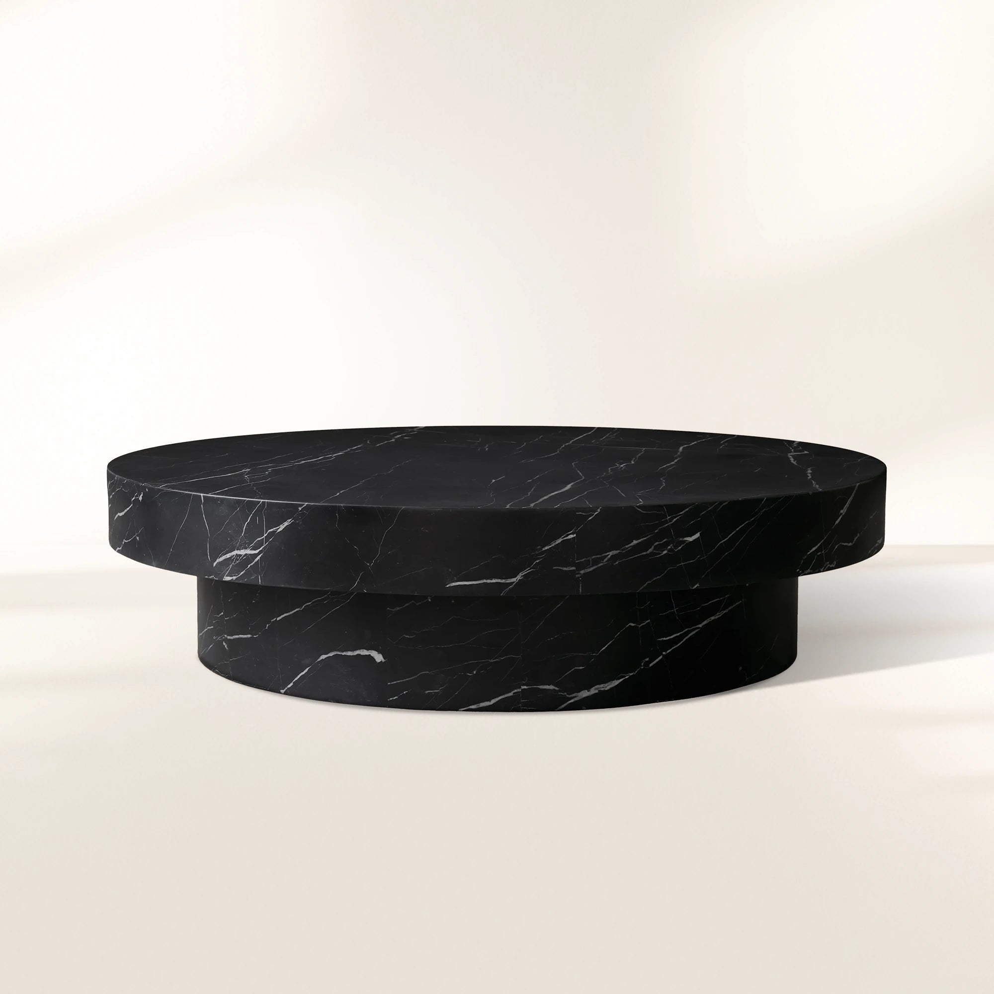 Cinzia Round Coffee Table with Natural Marble Stone Top & Plinth Base Sofa Center Tea Table