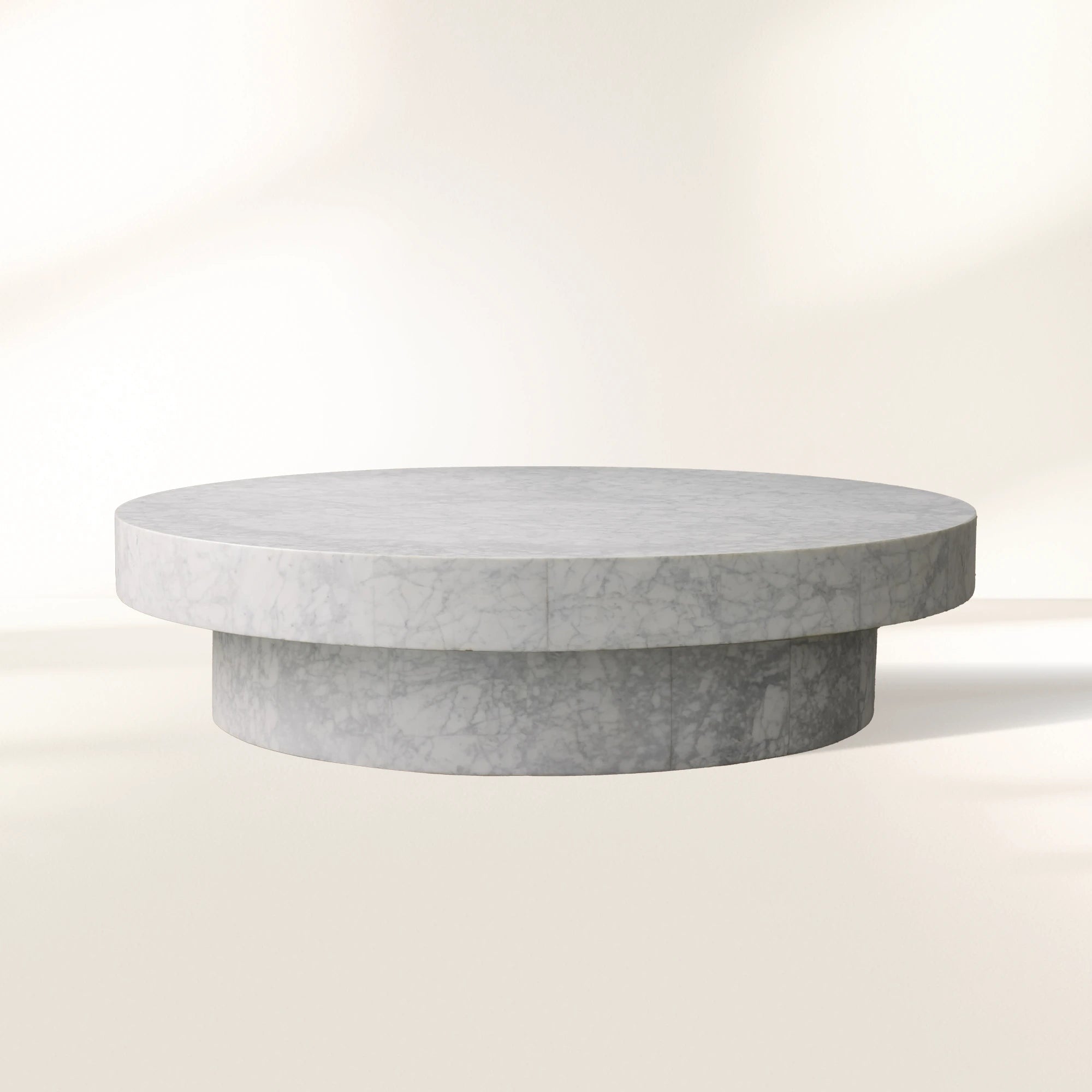 Cinzia Round Coffee Table with Natural Marble Stone Top & Plinth Base Sofa Center Tea Table