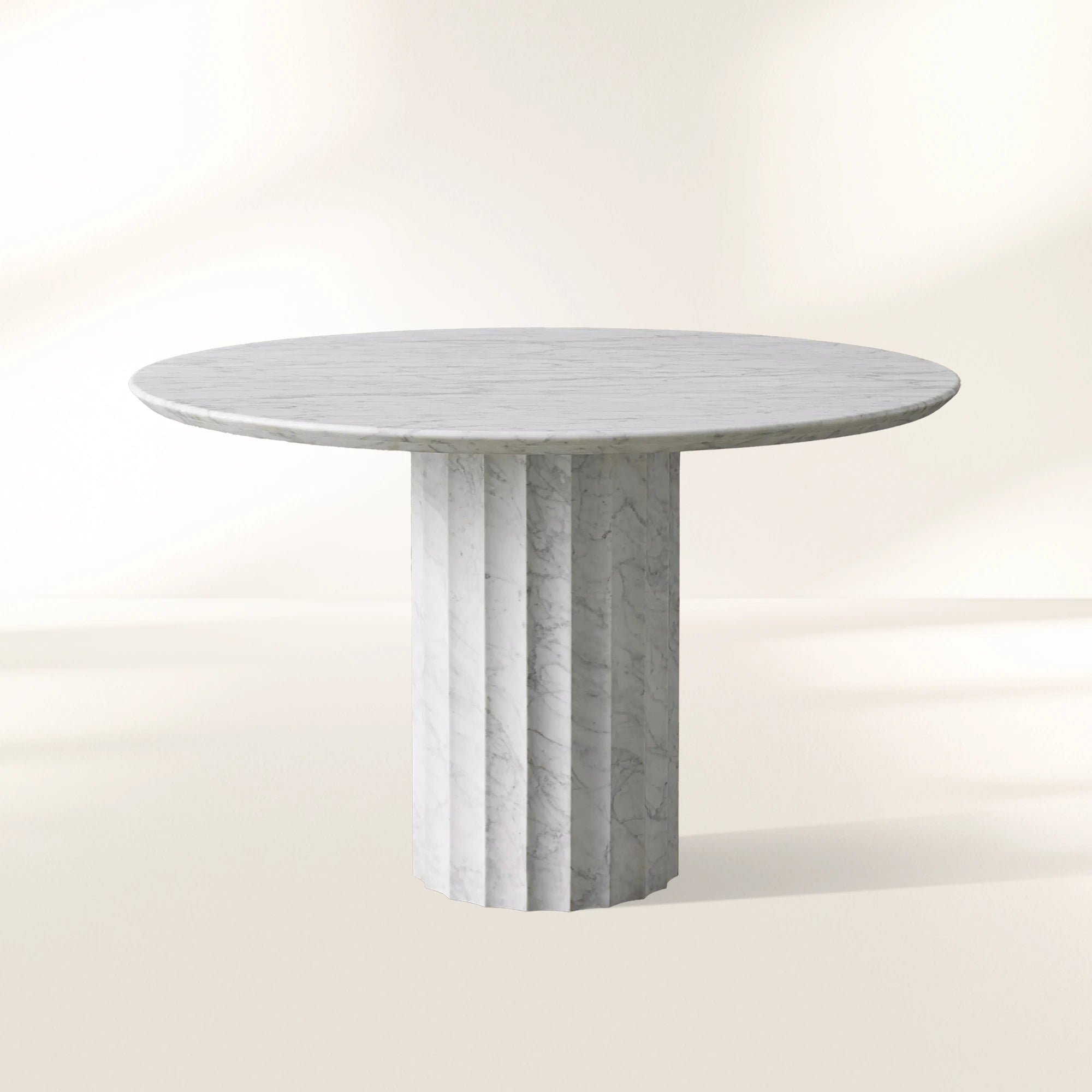 Danae Round Dining Table with Marble Stone Top Roman Column Base