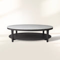 Danny Round Coffee Table with Marble Top & Oak Wood Base Living Room Center Tea Table