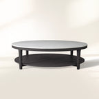 Danny Round Coffee Table with Marble Top & Oak Wood Base Living Room Center Tea Table