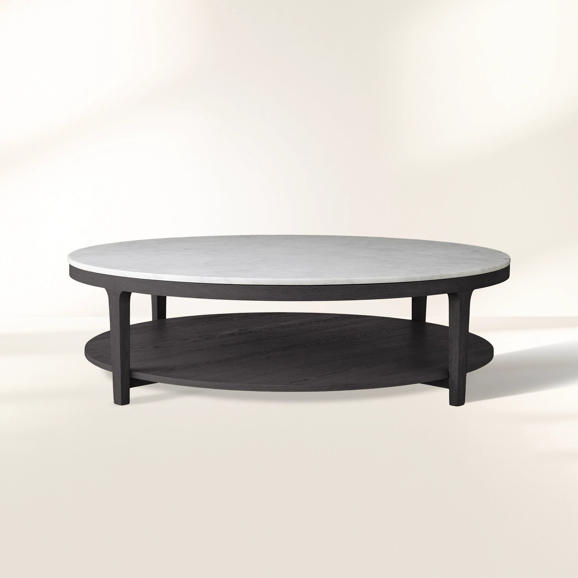 Danny Round Coffee Table with Marble Top & Oak Wood Base Living Room Center Tea Table