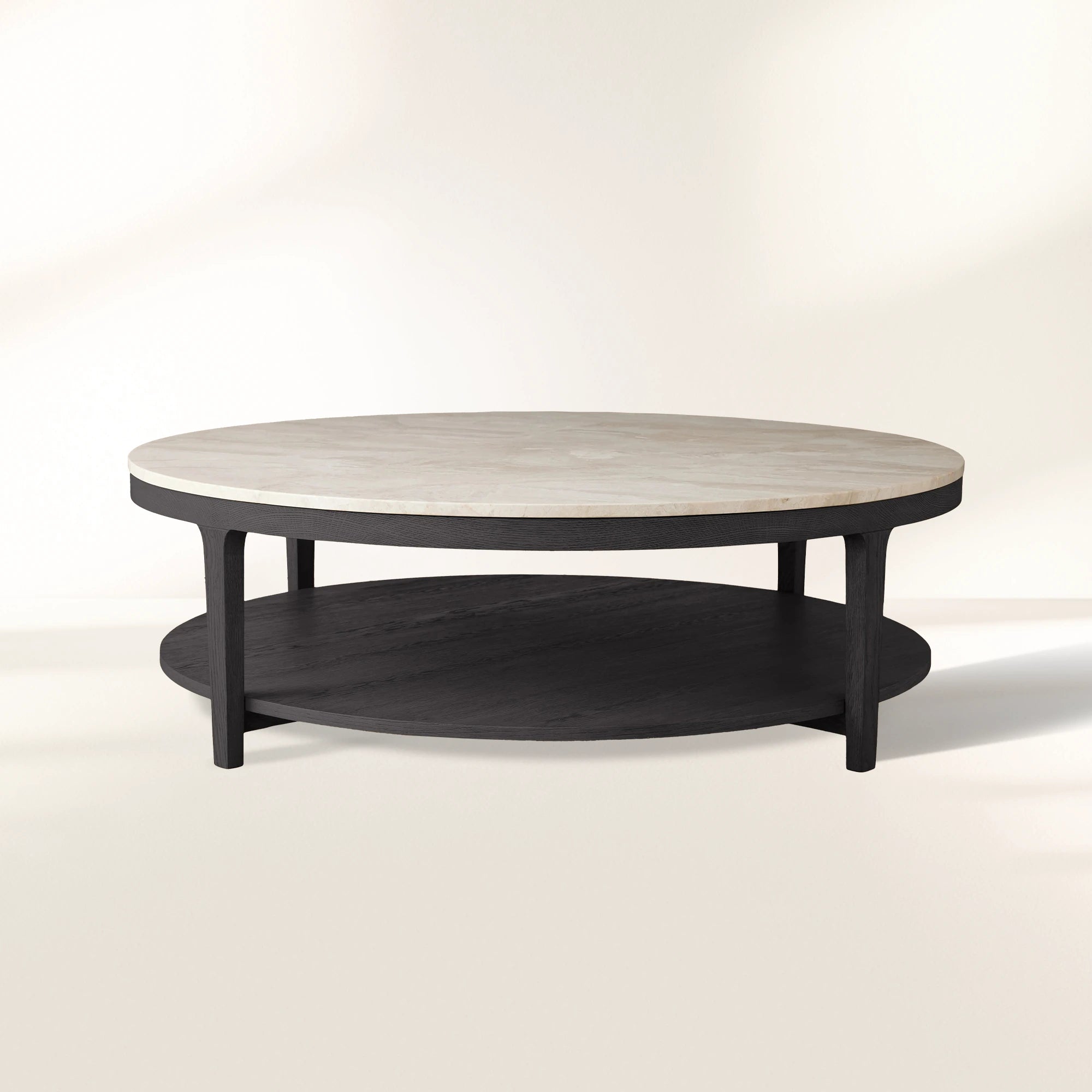 Danny Round Coffee Table with Marble Top & Oak Wood Base Living Room Center Tea Table
