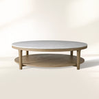 Danny Round Coffee Table with Marble Top & Oak Wood Base Living Room Center Tea Table