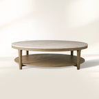 Danny Round Coffee Table with Marble Top & Oak Wood Base Living Room Center Tea Table