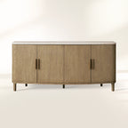 Danny Country Oak Buffet Sideboard Marble Top Media TV Cabinet Wood Entryways Cabinet