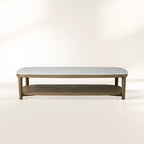 Danny Rectangle Coffee Table with Marble Top Oak & Wood Cocktail Table Living Room Center Tea Table