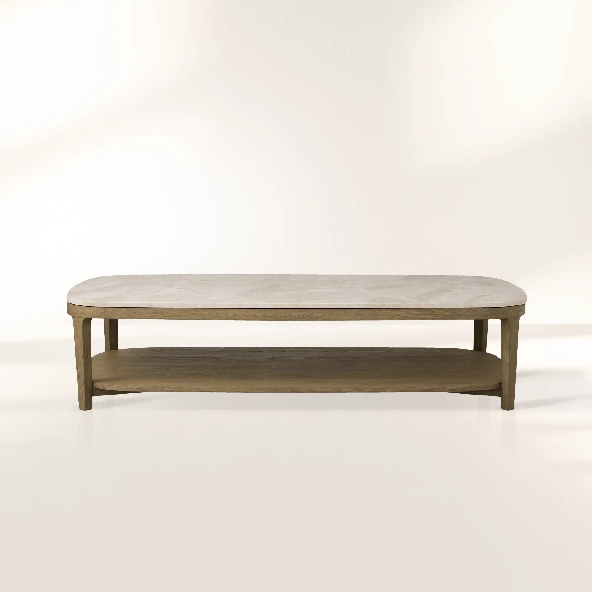 Danny Rectangle Coffee Table with Marble Top Oak & Wood Cocktail Table Living Room Center Tea Table