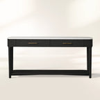 Danny Marble Top Entryway Console Table wtih Storage Drawers Brass Hardware Solid Oak Wood Hallway Entrance Table