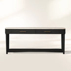 Danny Marble Top Entryway Console Table wtih Storage Drawers Brass Hardware Solid Oak Wood Hallway Entrance Table