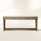 Danny Marble Top Entryway Console Table wtih Storage Drawers Brass Hardware Solid Oak Wood Hallway Entrance Table