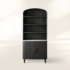 Danny Wood Tall Display Hutch with Marble Top Oak Sideboard Buffet Storage Table Kitchen Pantry Cabine