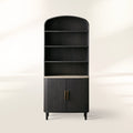 Danny Wood Tall Display Hutch with Marble Top Oak Sideboard Buffet Storage Table Kitchen Pantry Cabine