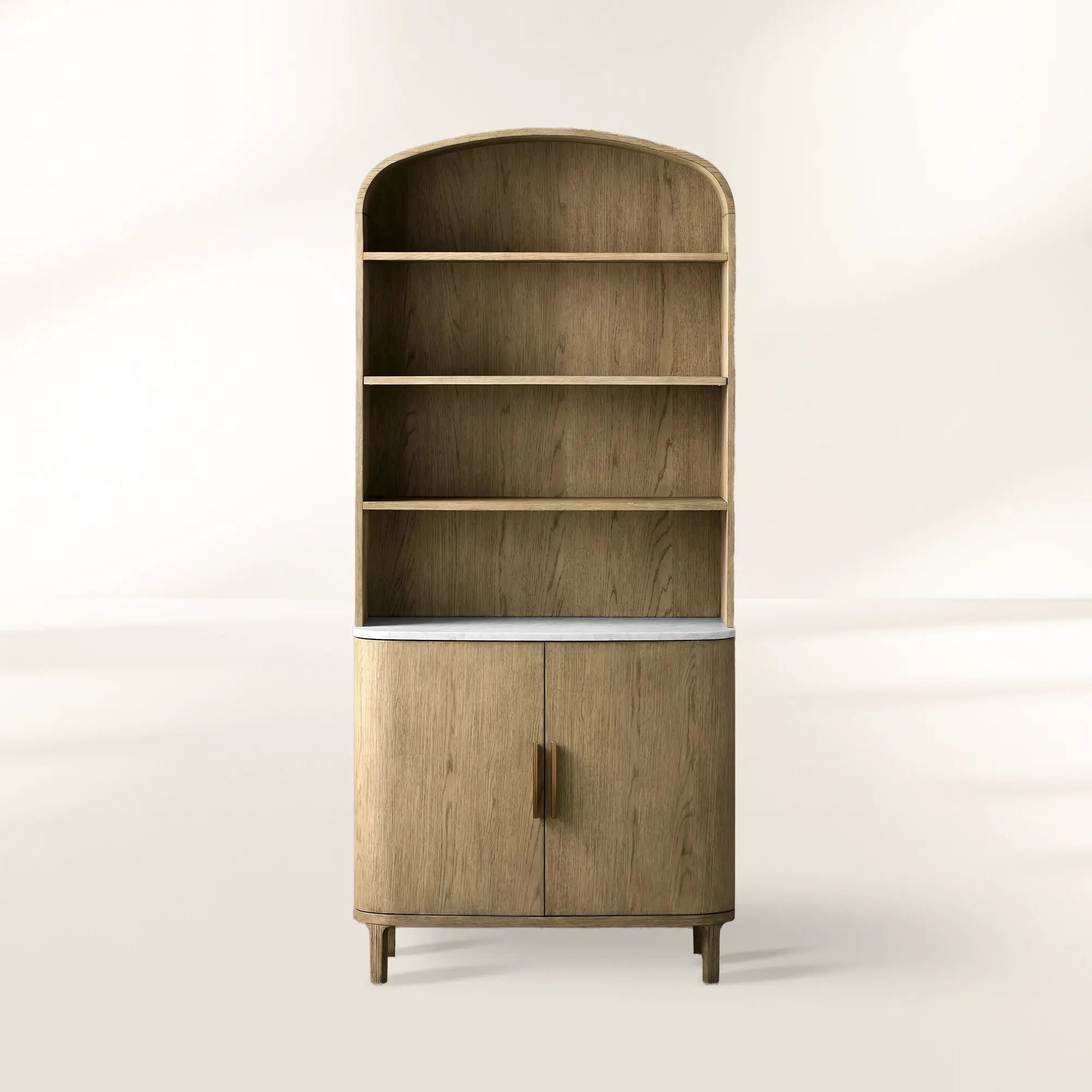 Danny Wood Tall Display Hutch with Marble Top Oak Sideboard Buffet Storage Table Kitchen Pantry Cabine