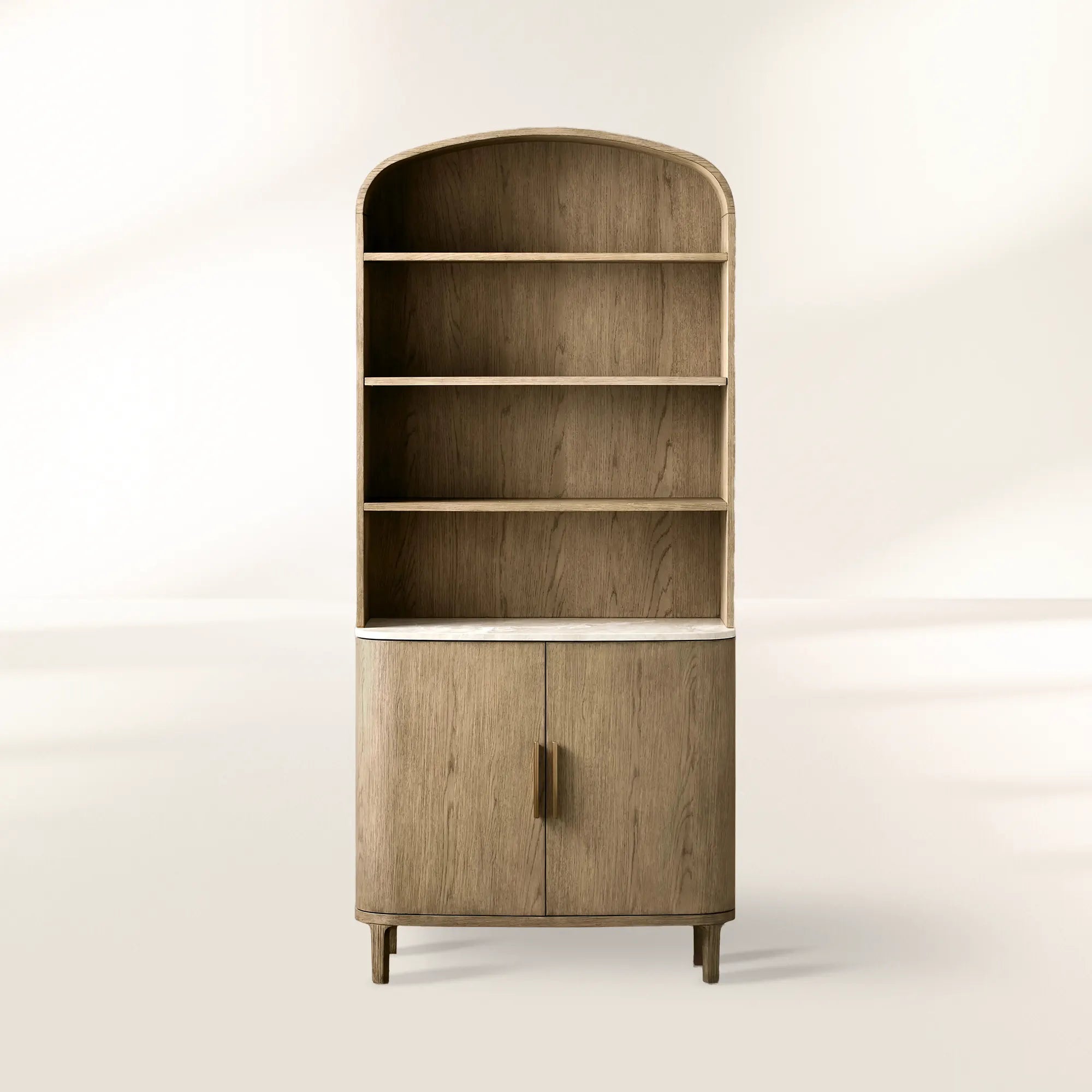 Danny Wood Tall Display Hutch with Marble Top Oak Sideboard Buffet Storage Table Kitchen Pantry Cabine