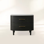 Danny Closed Nightstand with Marble Top Brass Pulls  Solid Oak Construction Bedside Nightside Table 2-Drawer Cabinet