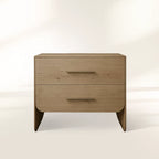 Felton Closed Nightstand with Solid Oak Wood Brass Drawer Pulls Bedside Nightside Table with Soft-Close TWO-Drawer Cabinet