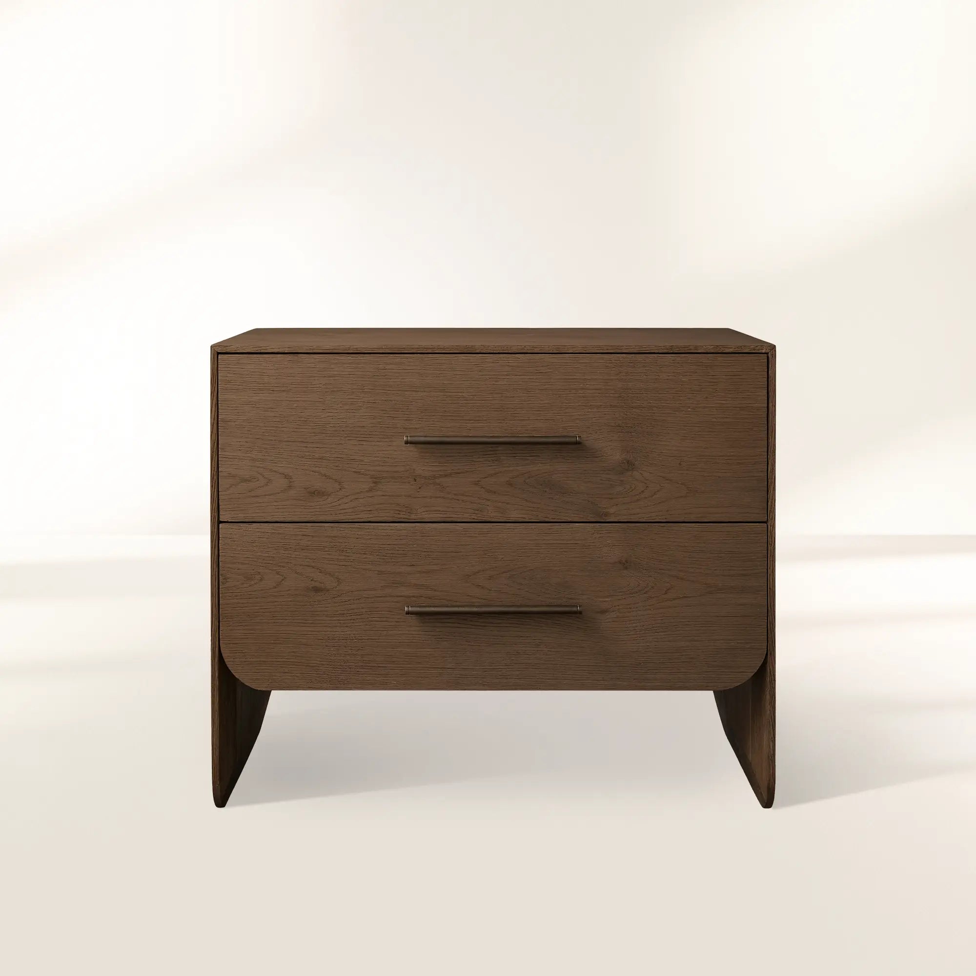Felton Closed Nightstand with Solid Oak Wood Brass Drawer Pulls Bedside Nightside Table with Soft-Close TWO-Drawer Cabinet