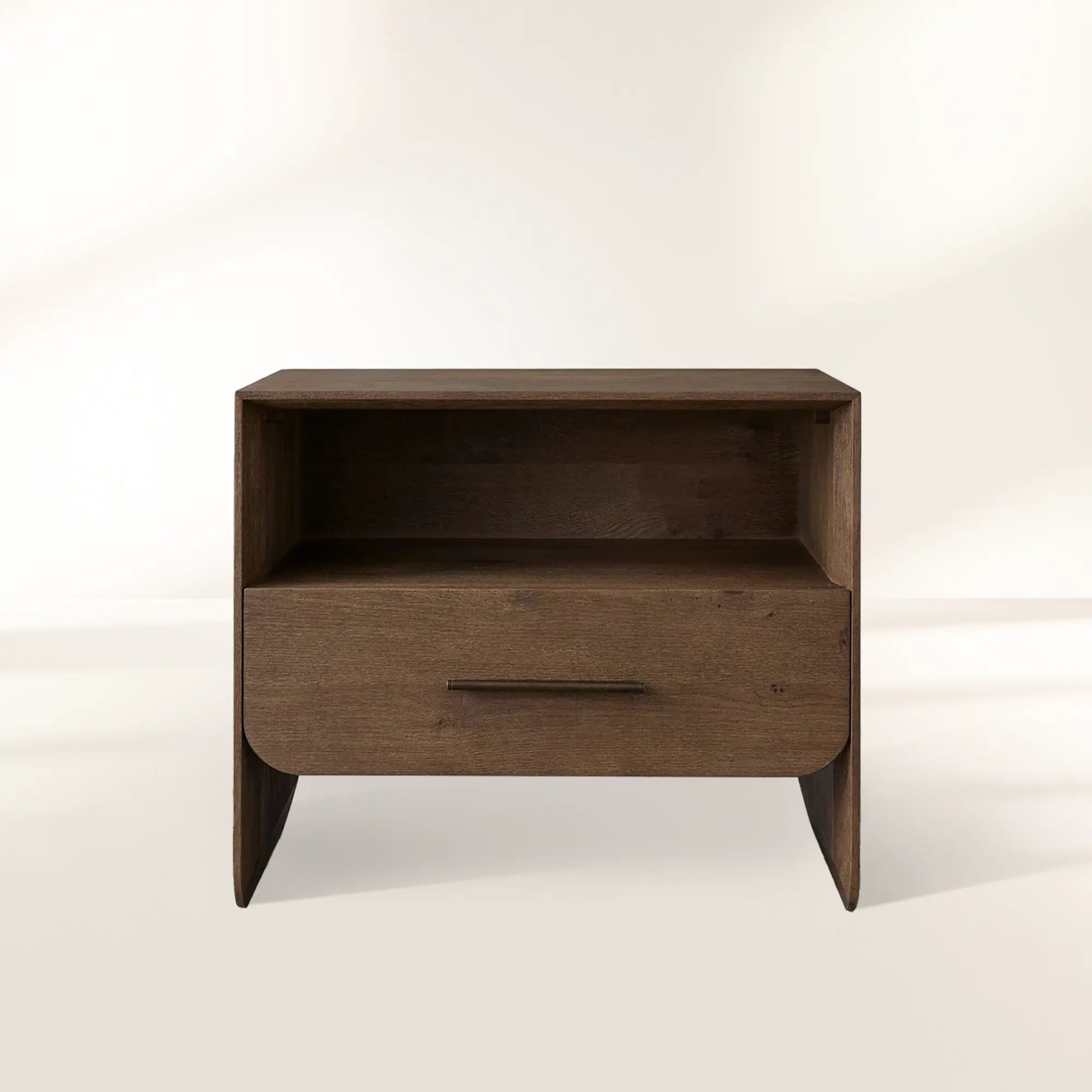 Felton Open Nightstand with Solid Oak Wood Bedside Nightside Cabinet with ONE-Drawer Cabinet Brass Drawer Pulls & Open Shelf