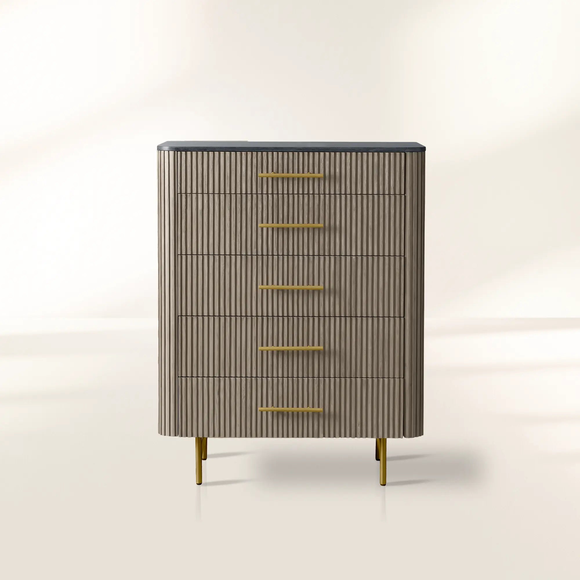 Finnley Marble Top Five-Drawer Dresser Wood Drawer Chest Cabinet
