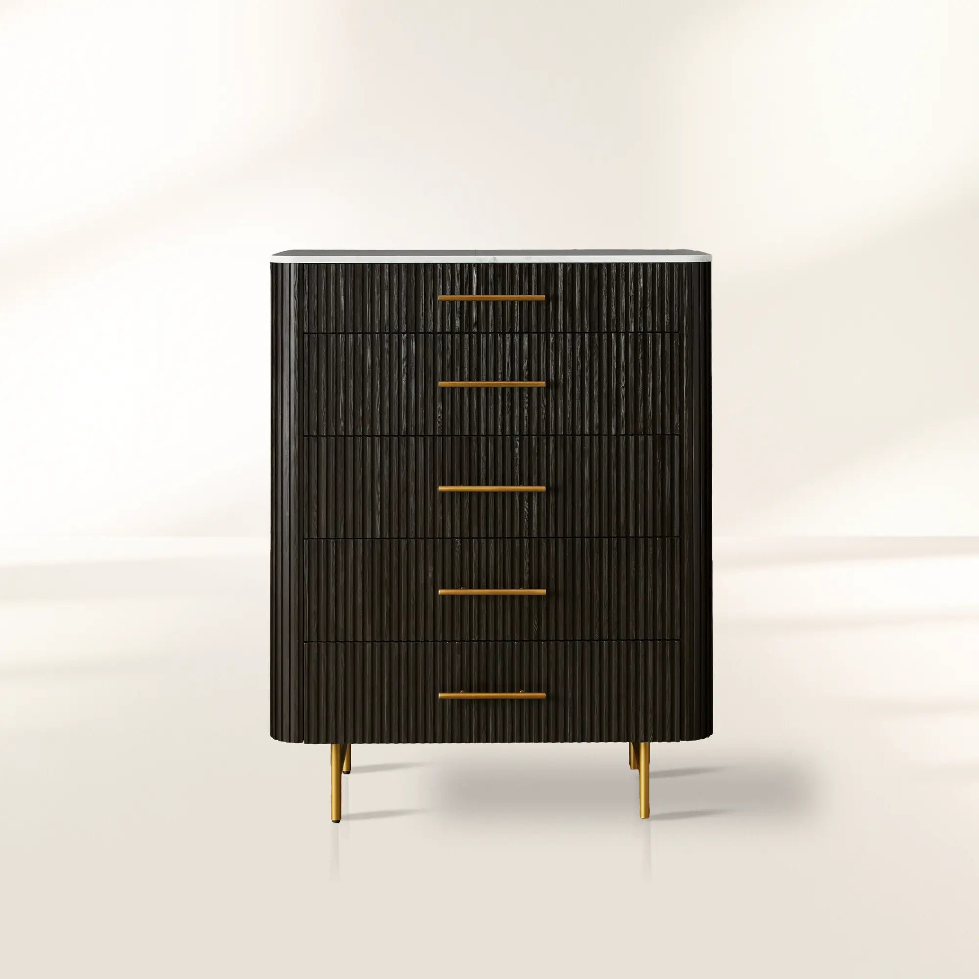 Finnley Marble Top Five-Drawer Dresser Wood Drawer Chest Cabinet