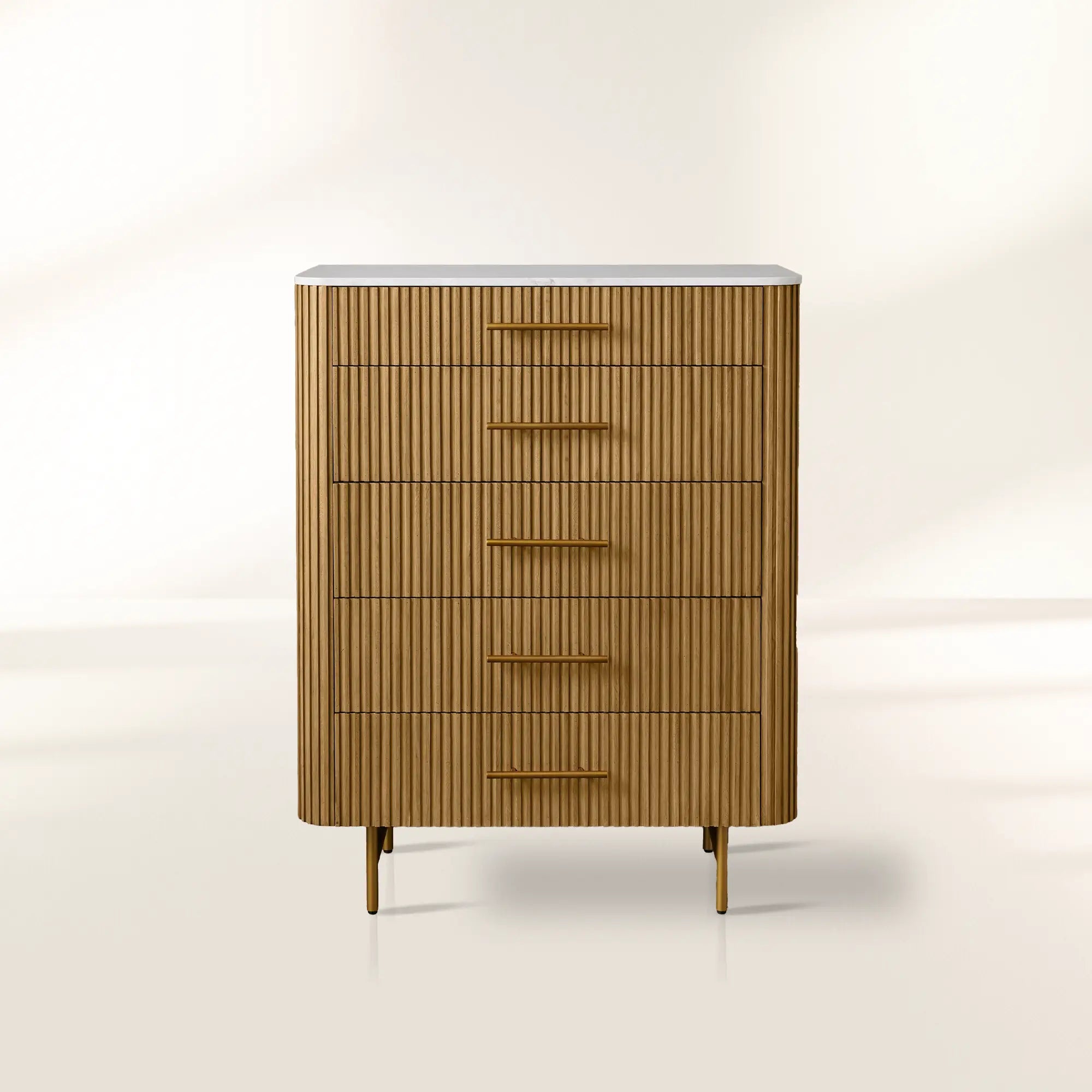 Finnley Marble Top Five-Drawer Dresser Wood Drawer Chest Cabinet