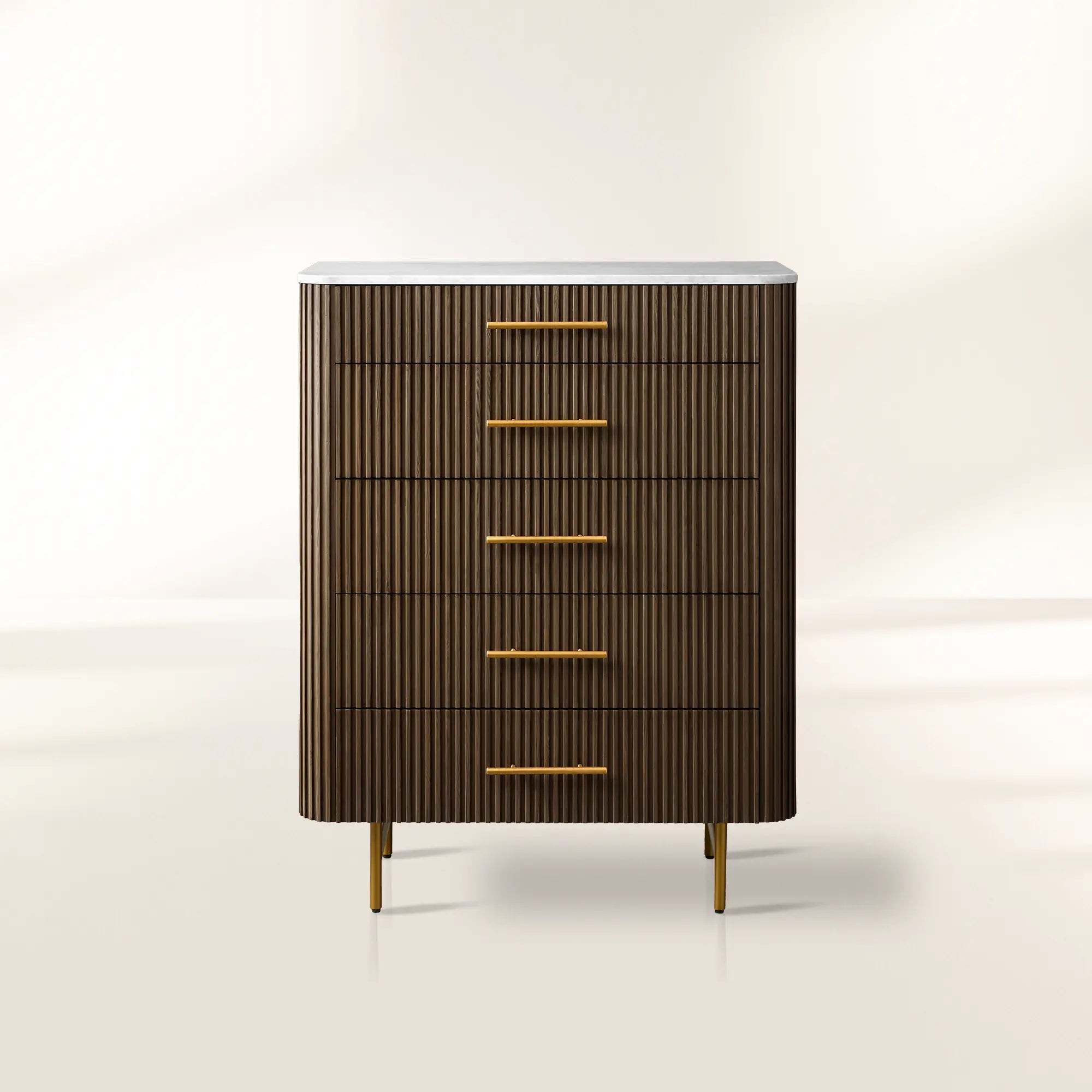 Finnley Marble Top Five-Drawer Dresser Wood Drawer Chest Cabinet