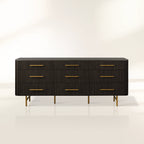 Finnley Natural Marble Stone Top Nine-Drawer Dresser White Oak Wood Drawer Chest Cabinet