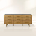 Finnley Natural Marble Stone Top Nine-Drawer Dresser White Oak Wood Drawer Chest Cabinet