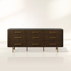 Finnley Natural Marble Stone Top Nine-Drawer Dresser White Oak Wood Drawer Chest Cabinet