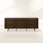 Finnley Natural Marble Stone Top Nine-Drawer Dresser White Oak Wood Drawer Chest Cabinet