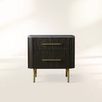 Finnley Closed Nightstand with Marble Stone Cabinet Wood Surfaces Tops 2-Drawer Bedside Nightside Table